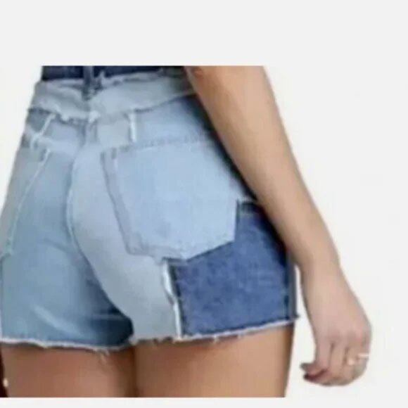 Wild Fable Patchwork Button Fly Blue Jean Shorts Denim - Picture 2 of 8